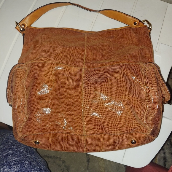 Ladies B. Makowsky Brown Glazed Lizard- Embossed Leather Purse - Picture 1 of 10
